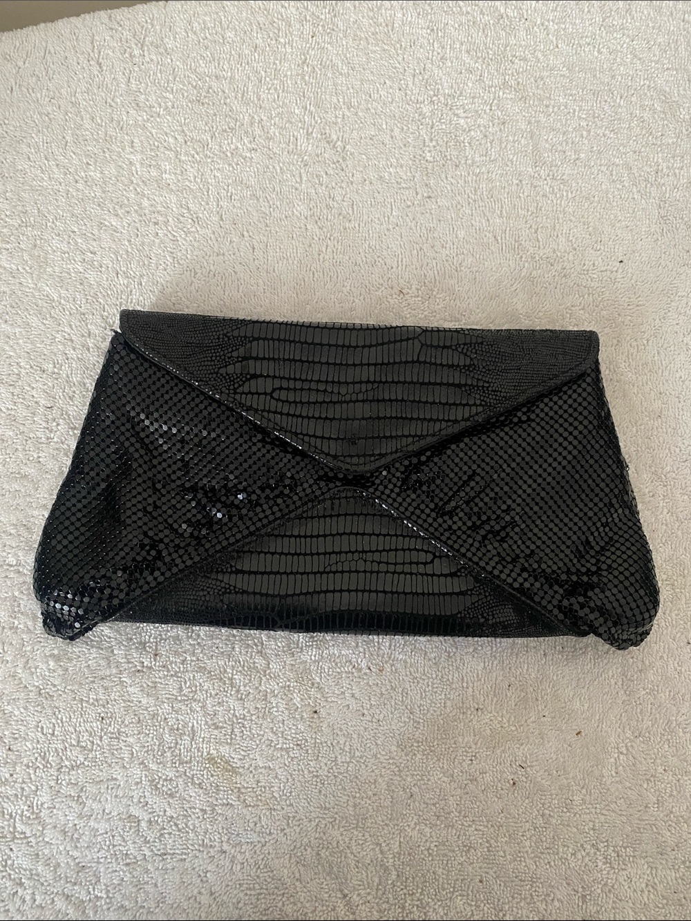 Whiting & Davis Black Sequin Envelope Clutch Bag
